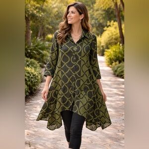 Step in Style Green Black M Geometric Hi-Low Tunic Dress Lagenlook Art To Wear